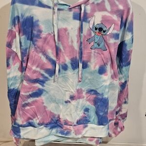 Disney Tie-Dye Stitch Hoodie in Pink Blue White